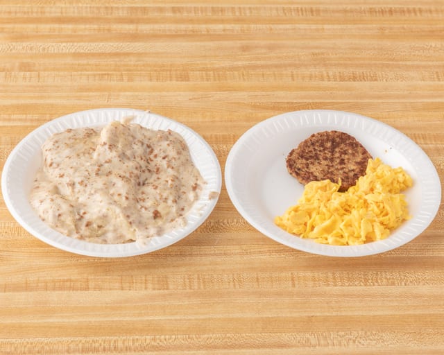 Biscuit & Gravy w/ Meat & Eggs.